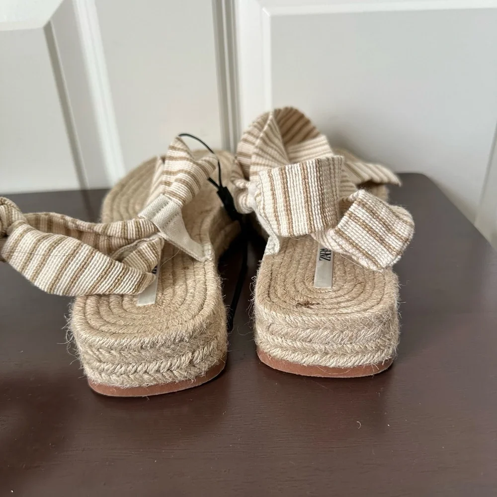 Zara Lace Up Striped Espadrille Sandals 40 , US 9.5
